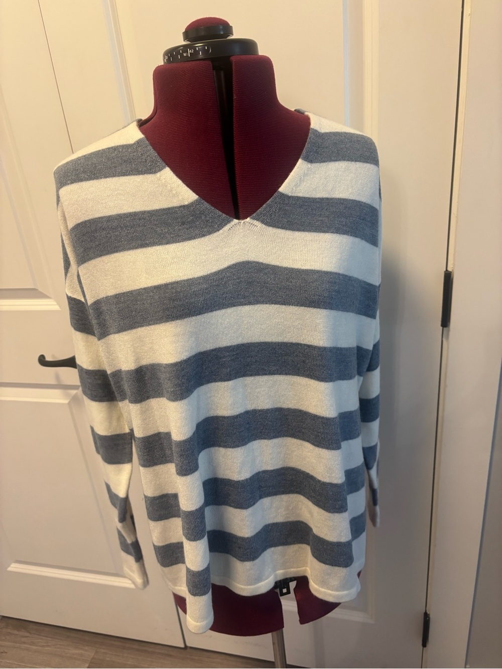 ONLY Striped V-Neck Sweater in Ivory and Blue
